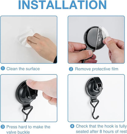 Heavy Duty Vacuum Wreath Cup Adhesive Hook,Hanging 13 lbs Robe Towel Hooks, Super Suction for Kitchen， Bathroom and Restroom (Shiny Black, 2Pack)