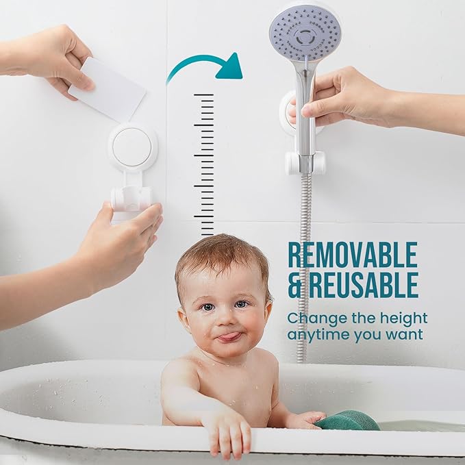 TAILI Shower Head Holder Suction Cup, Handheld Shower Head Bracket, Height Angle Adjustable,Bathroom Showerhead Holder No Drilling Removable Waterproof, White