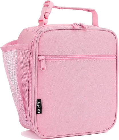 FlowFly Kids Lunch box Insulated Soft Bag Mini Cooler Back to School Thermal Meal Tote Kit for Girls, Boys, Pink