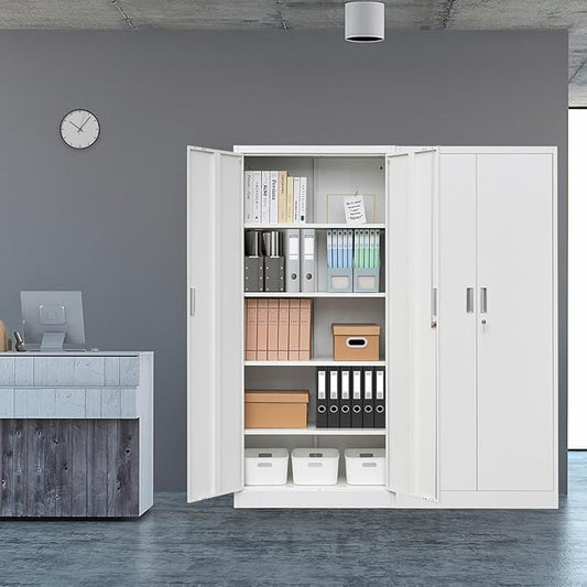 CJF Metal Storage Cabinets with 5 Adjustable Shelves, 71" H Locking Storage Cabinet for Garage, Office, School - White