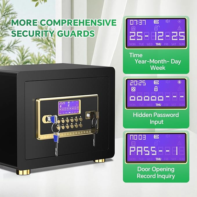 Safe Box with Digital Keypad & Alarm System - Electronic Lock Box for Jewelry Cash with Adjustable Shelves - Includes LED Light & Fireproof and Waterproof Bag(0.8/1.0/1.3/1.53/2.5Cuft)