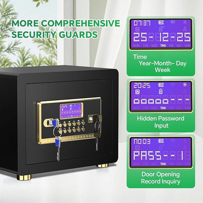 Safe Box with Digital Keypad & Alarm System - Electronic Lock Box for Jewelry Cash with Adjustable Shelves - Includes LED Light & Fireproof and Waterproof Bag(0.8/1.0/1.3/1.53/2.5Cuft)