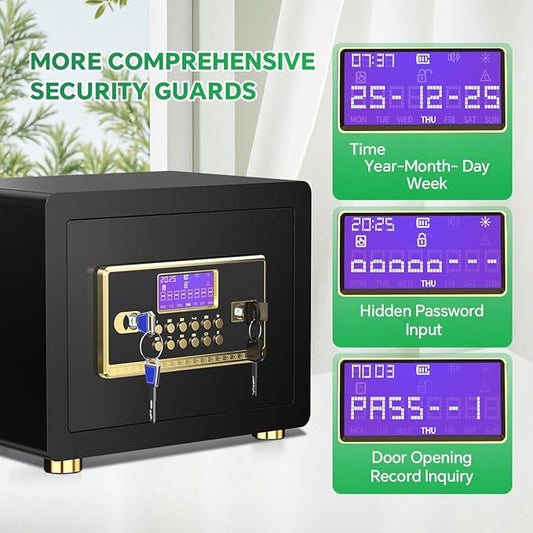 Safe Box with Digital Keypad & Alarm System - Electronic Lock Box for Jewelry Cash with Adjustable Shelves - Includes LED Light & Fireproof and Waterproof Bag(0.8/1.0/1.3/1.53/2.5Cuft)