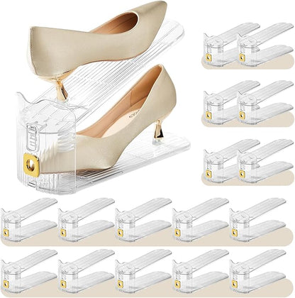 16 Pack Shoe Slots Organizer for Closet, Adjustable Shoe Stackers for a Pair of Shoes Shoe Rack Storage Shoe Space Saver 50% Shoe Shelf Display Holder for Closet