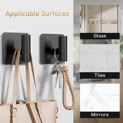 4 Pack Large Heavy Duty Wall Hooks - 26lb Max, Stainless Steel Adhesive Towel Hook, Shower Hooks for Hanging Towel, Coat, Robe, Wall Hook for Use in Bathroom, Kitchen and Door, Matte Black