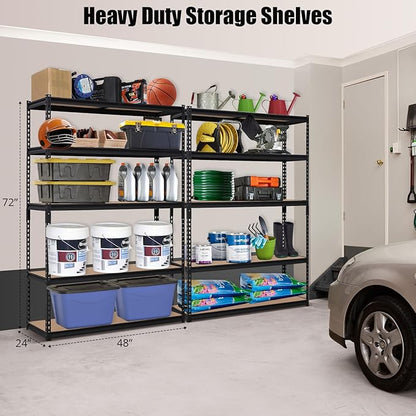 Garage Shelving Heavy Duty Storage Shelves 2000Lbs Capacity, 5 Tier Adjustable Metal Shelving Unit 48" W x 24" D x 72" H, Industrial Utility Rack for Kitchen Pantry