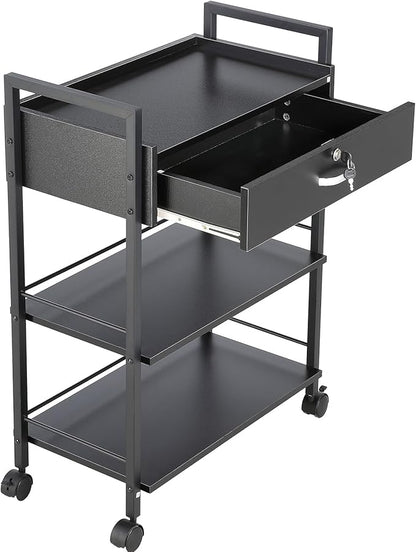 VEVOR Beauty Salon Trolley Cart, 3-Tier Hair Salon Stations Cabinet for Stylist with Lockable Drawer, MDF Rolling Storage Station with 4 Wheels (2 Lockable) for Beauty SPA Barbershop Tattoo
