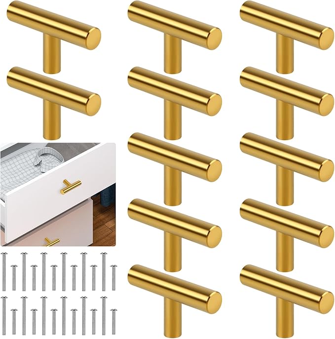 Romeda 12 Pack Gold Cabinet Knobs, 2in Single Hole Cabinet Hardware with Screws 1in & 1.5in, Gold Drawer Pulls for Kitchen Bedroom Furniture