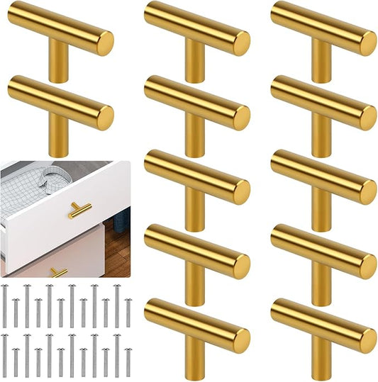 Romeda 12 Pack Gold Cabinet Knobs, 2in Single Hole Cabinet Hardware with Screws 1in & 1.5in, Gold Drawer Pulls for Kitchen Bedroom Furniture
