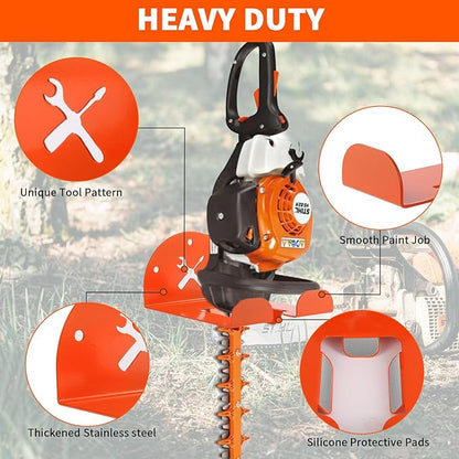 Upgraded Trimmer Rack Wall Mount - 8" Heavy Duty Weed Eater Hanger for Garage Wall, Garden Power Tool Holder Organizer Hooks for Grass Trimmer, Hedge Trimmer, Leaf Blower and Chainsaw, Orange, 3 Pack