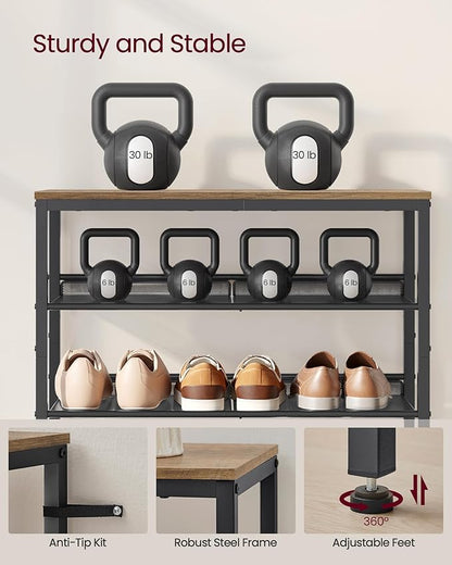 VASAGLE Shoe Rack for Entryway, 5-Tier Shoe Rack Organizer with Storage Shelves and Spacious Top, Freestanding, Adjustable, Industrial, Honey Brown and Ink Black ULBS038K01