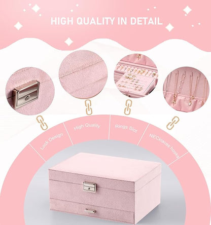 Jewelry Organizer Box for Women Girls, Jewelry Box 3-Tier Jewelry Display Case and Organizer,Lockable Jewelry Display Case Anti Tarnish,Varying Compartments for Necklaces, Bracelets, Rings
