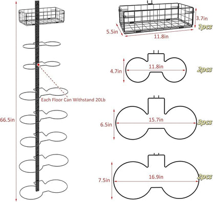 8 Tier Detachable Wall Mounted Basketball Rack,Vertical/Horizontal Football Holder,Holds 14 Balls DIY1/2/3/4 Soccer Stand,Height-Adjustable Ball Rack with Basket for Garage,Tool Room