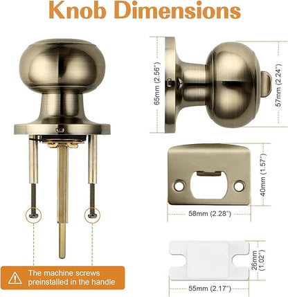 Probrico Bed/Bath Keyless Privacy Interior Door Knobs, Antique Brass Door Knobs 6 Pack
