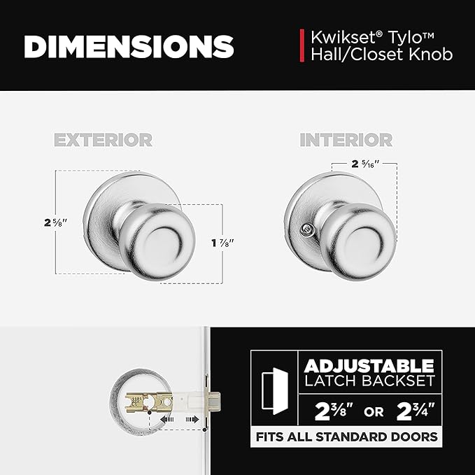 Kwikset Tylo Interior Passage Door Knob, Handle For Closet and Hallway Doors, Non-Locking Doorknob, Satin Chrome