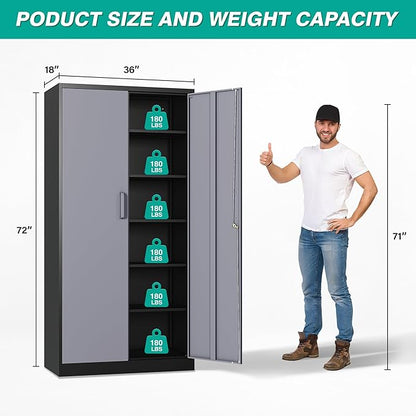SISESOL Wide & Deep Metal Storage Cabinet with 5 Adjustable Shelf,72" Tall Garage Storage Cabinet with Lock,Metal Cabinets with Locking Doors,Lockable Steel Cabinets for Home,Office,Garage Locker