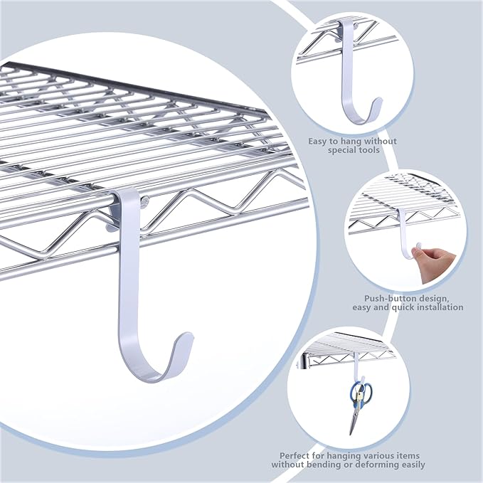 10pcs J Hooks for Wire Shelving 3.5 Inch Large White Heavy Duty Metal Shelf Hooks for Wire Shelves Racks Closet Shelving Accessories