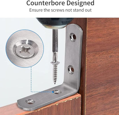 YUMORE L Bracket Corner Brace, 6Pcs 65x65mm Joint Right Angle Brackets Heavy Duty Stainless Steel 90 Degree Bracket Fastener for Wood Shelves Chair Tables Dressers Furniture with Screws