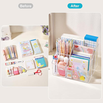 Acrylic Pencil Holder, 5-Slot Clear Pen Organizer for Desk, Cute Stationery Cup for Office, School, Home