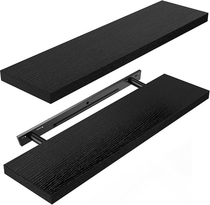 AMADA HOMEFURNISHING Floating Shelves Wall Mounted, 24 x 7 Inch Wall Shelves for Bathroom, Bedroom, Living Room, Black Shelves Set of 2 - AMFS05 | Wall Shelves, for Bathroom, Bedroom, Living Room, Shelves