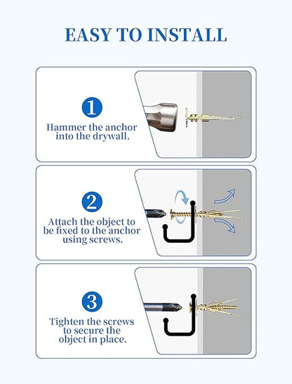 Upgraded 100 Pcs Self Drilling Drywall Anchors with Screws Kit, Zinc Plated Steel Sheetrock Anchors and Screws, No Drill Needed, Holds 66LB for TV, Shelf, Decor, Picture Frame Wall Mounting