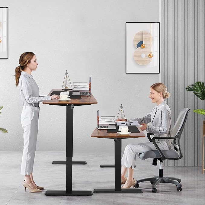 farexon 48 x 24 inch Standing Desk Electric Adjustable Height with Charging Station, Stand up Desk with Ergonomic Workstation, Preset Heights Home Office Gaming Computer Workstations Table(Brown)