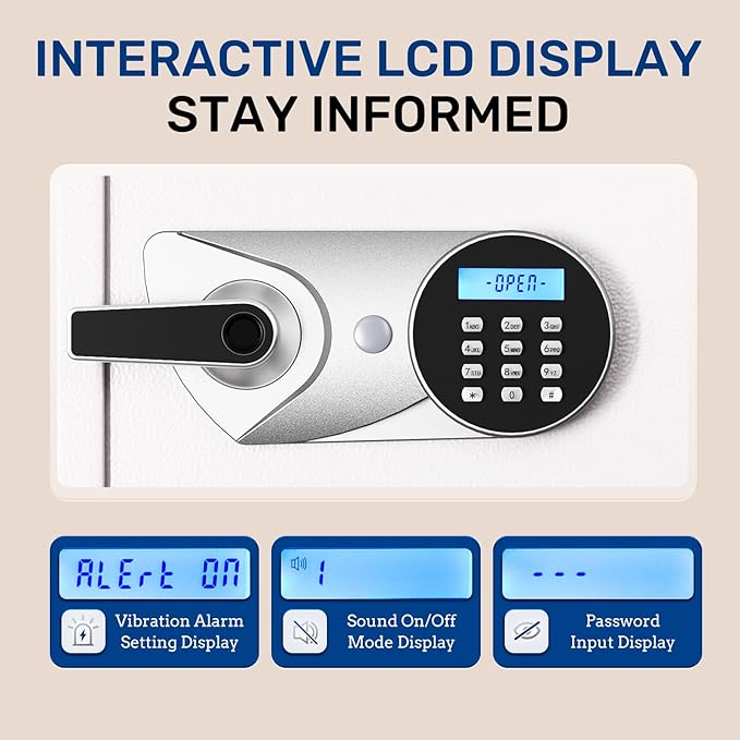 BlackSmith Biometric Safe 1.0 Cub Digital Home Security Safe with LCD Display Dual Alarm System Mute Mode Quick Access Fingerprint Recognition Lock Box for Money Jewelry, White