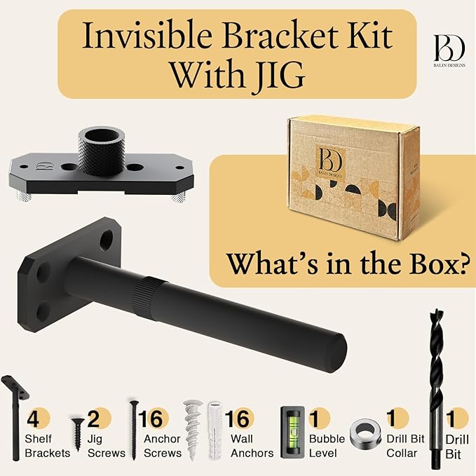 Invisible Floating Shelf Bracket 5 Inch Rod 3/4 inch Diameter Heavy Duty with Jig – Hidden Metal Mantel Mount for Wall Shelves – Floating Shelf Hardware for Bathroom, Kitchen & Living Room (4 Pack)