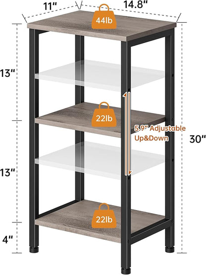 Small Grey Side Table, Tall End Table with Adjustable Shelf for Living Room, Grey Nightstand, Accent Table Stand for Home Decor, Office, Greige