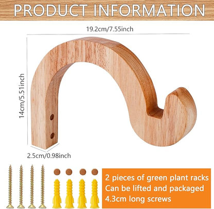 7-Inch Hanging Plant Brackets, Arc-Shaped Wooden Plant Hanger Indoor, Wall Mount Hooks for Outdoor Hanging Bird Feeders, Flower Baskets Pots, Wind Chimes, Lanterns