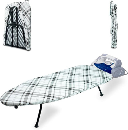 Metal Mesh Panel Tabletop Ironing Board | Foldable Iron Board | Heavy Duty Small Iron Board with Heat Resistant Cover and 100% Cotton 8mm Thicken Pad (Elegant)