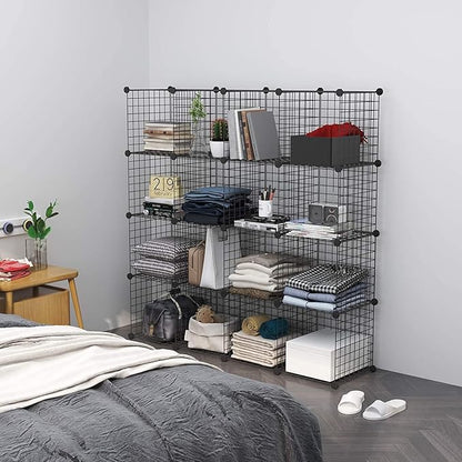 C&AHOME Wire Cube Storage, 16 Cubes Organizer Metal Grids Storage, Storage Bins Shelving, Modular Bookshelf Shelf, DIY Closet Cabinet Ideal for Bedroom, Office 48.4”L x 12.4”W x 48.4”H Black