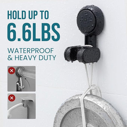 TAILI Shower Head Holder Suction Cup, Adjustable Height & Angle, Wall Mounted, Waterproof, Black, Plastic, Round, Bathroom & Shower Fixture