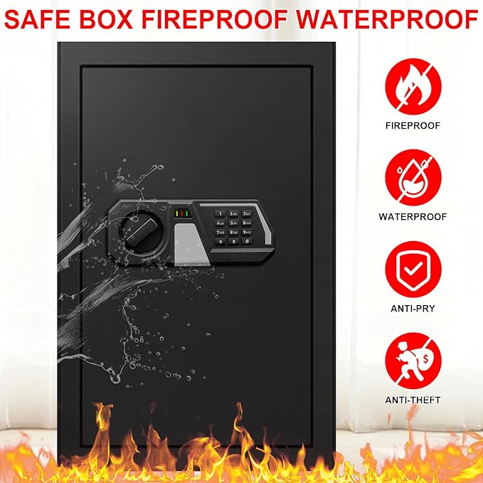 5.2 Cuft Large Safes for Home Use Water and Fireproof, Digital Security Fire Safe Box with Programmable Keypad, Spare Keys & Removable Shelf, Anti-Theft Document Safe for Money, Medicine and Valuables