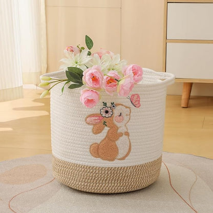 INough Easter Basket for Kids, Small Easter Basket for Toddler Spring Gift Basket Bunny Baskets, Toy Storage Baskets Woven Cotton Rope Storage Bins Toys Organizer Clothes Hamper (Medium, Bunny)