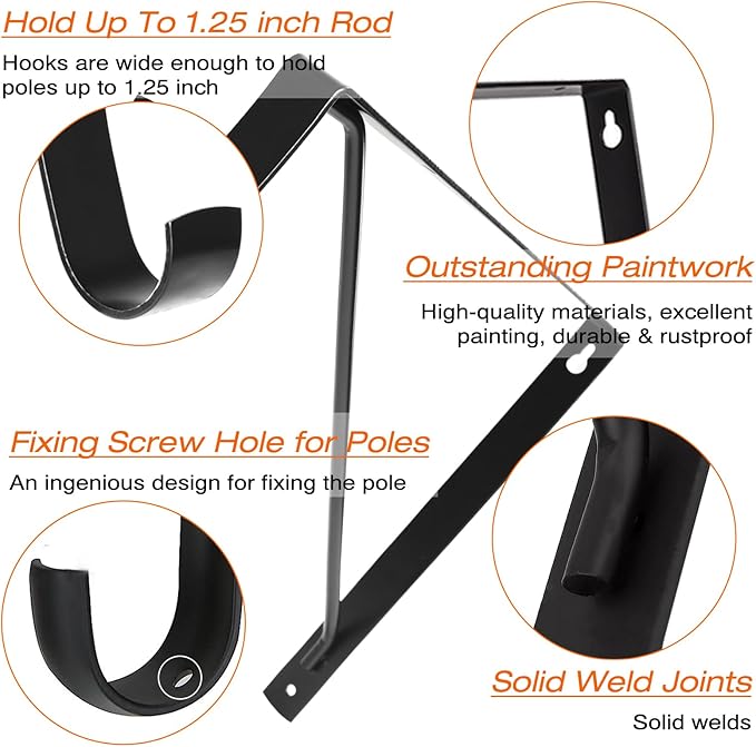 4 Pack Heavy Duty Closet Shelf & Rod Brackets, Wall Mounted Closet Shelf Brackets, 11 x 10.2 Inch Closet Shelf Brackets with Rod Support, Black