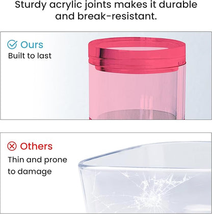 OfficeGoods 3-Tier Stackable Acrylic Holder- Stylish Desk Organizer and Storage for Office or Home – Transparent Round Design, Pink with Silver Metal Base