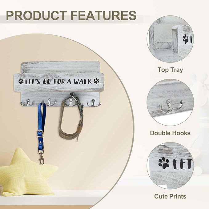 Dog Leash Holder for Wall, Convenient Storage Dog Leash Hook, Keep Leashes Organized, White