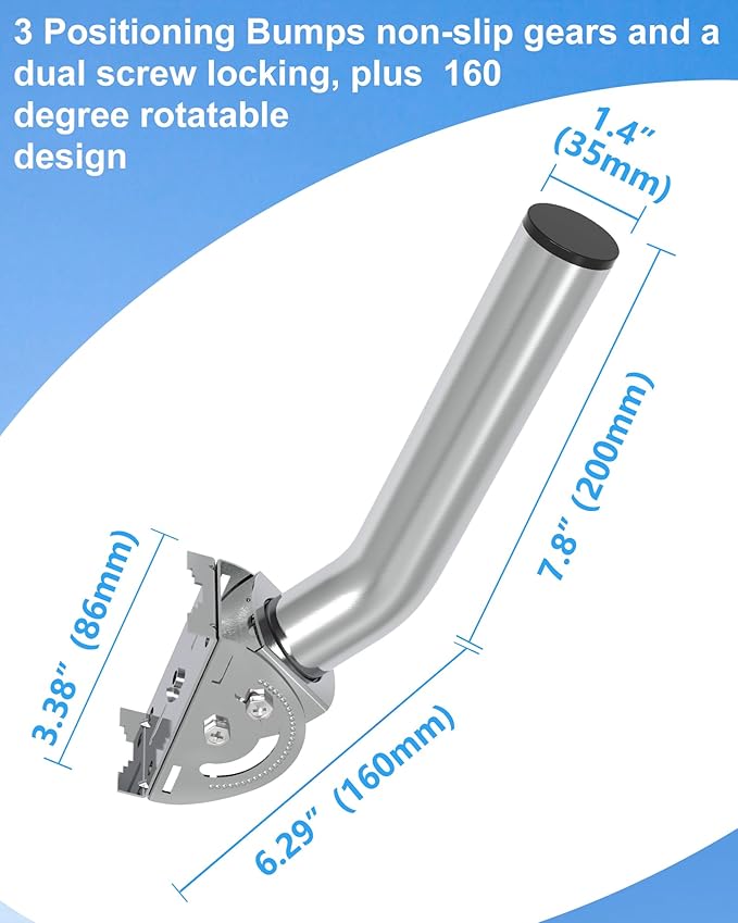 430 Stainless Steel Antenna Mount for Wireless Bridge, 1-Pack 11 in Dual Screw Locking J Pole Mounting Bracket for Wall or Pole, 160° Adjustable, 1.38 in OD, for CPE, Access Point or Weather Station
