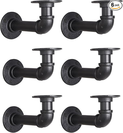 Industrial L Pipe Shelf Brackets for 8-16 in Depth Wood,Heavy-Duty 3/4" Iron,Wall Mount Floating Shelf Bracket L Metal Pipe Shelving Brackets for Wood-Black DIY Pipe Shelves(7.5*3.1 Inch 6 Pack)
