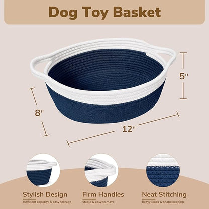 Goodpick Small Woven Basket, Baby Gift Basket Storage Bin under Changing Table, Small Basket Organizing for Living Room, Bathroom, Enytraway, 12"x 8" x 5", Navy Blue