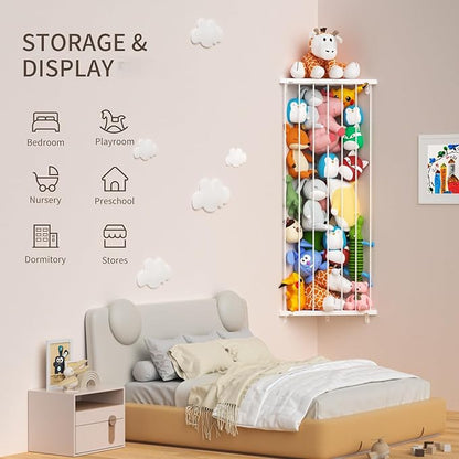 Stuffed Animal Storage Shelf Organizer(Patented) - Corner Stuffed Animal Holder Length Adjustable - Wall Plush Storage for Nursery Playroom Bedroom Kids Room (White, Extra Large)