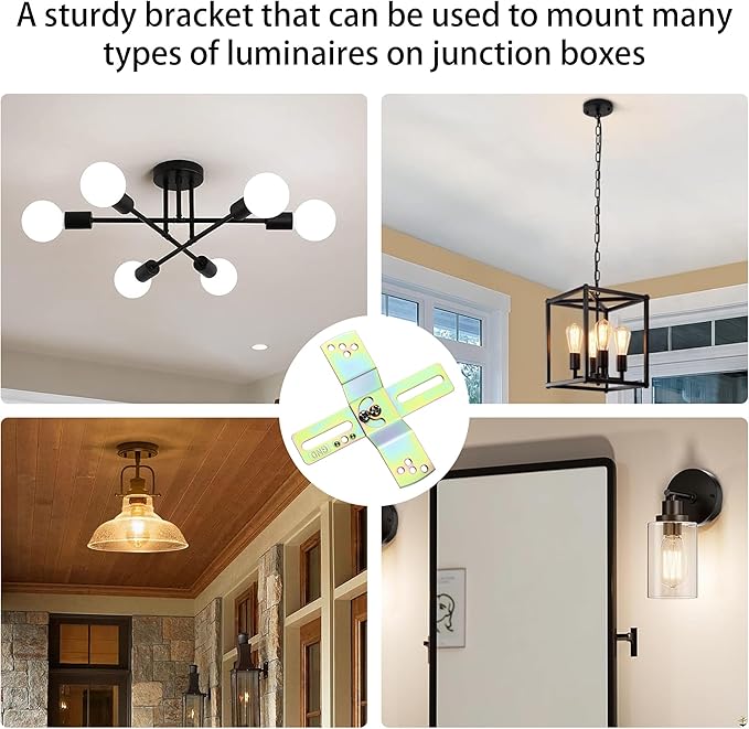 Light Fixture Mounting Brackets, Adjustable Mounting Plates for 4" J-Box, Light Crossbar Set with Screw and Nuts for Wall Light, Close to Ceiling Light, Chandelier, Pendant, 2 Pack (Black)
