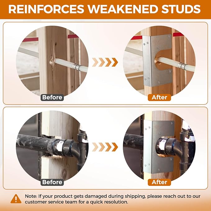 Stud Shoes for 2X Studs, 16-Gauge Galvanized Stud Shoes, 6.25" Height, 1.5" Width, Fits Up to 2 3/8" OD Pipes – Thicker, Higher, IBC/IRC Code Compliant, Extra Durable (1.5" x 6.25" - 10 PCS)