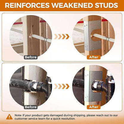 Stud Shoes for 2X Studs, 16-Gauge Galvanized Stud Shoes, 6.25" Height, 1.5" Width, Fits Up to 2 3/8" OD Pipes – Thicker, Higher, IBC/IRC Code Compliant, Extra Durable (1.5" x 6.25" - 10 PCS)