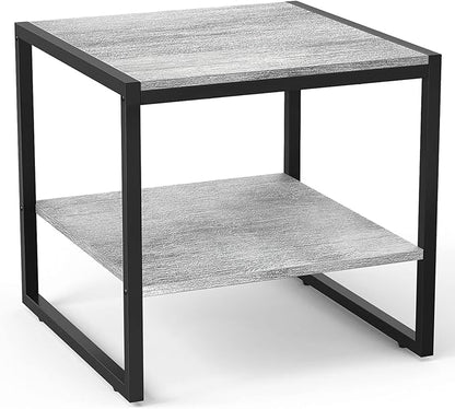 Homieasy End Table, 20 Inch Square End Table, Mini Fridge Stand with 2-Tier Storage Shelves, Industrial Wood Side Table Small Table Stand for Living Room, Bedroom, Office, Light Oak