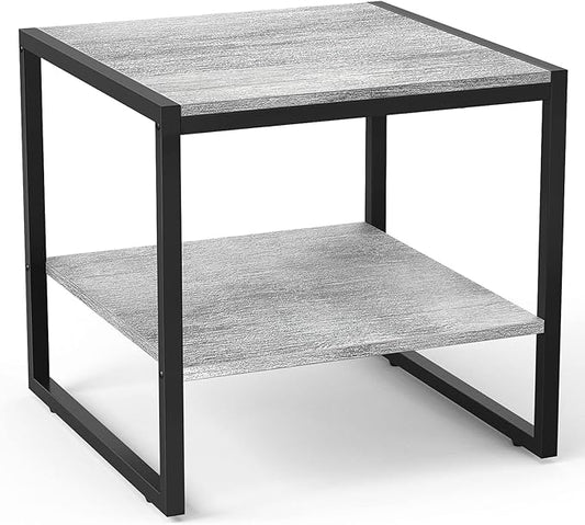 Homieasy End Table, 20 Inch Square End Table, Mini Fridge Stand with 2-Tier Storage Shelves, Industrial Wood Side Table Small Table Stand for Living Room, Bedroom, Office, Light Oak
