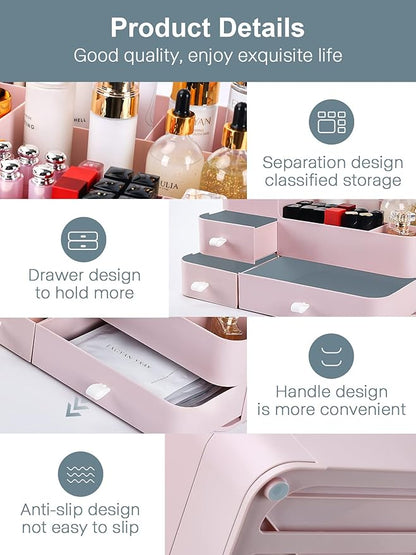 ONXE Makeup Organizer with Drawers,Large Capacity Countertop Organizer for Vanity,Bathroom and Bedroom Desk Cosmetics Organizer for Skin Care,Brushes, Eyeshadow, Lotions, Lipstick, Nail Polish