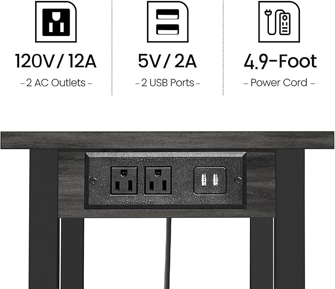 TUTOTAK 2 Tier Printer Stand, Rolling Printer Cart with Power Outlets and USB Ports, Mobile Printer Table with Wheels, for Under Desk, Office, Home, Charcoal Grey PS01BY001