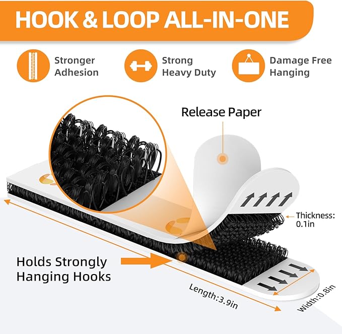 XL Picture Hanging Strips Heavy Duty, 40 Strips Damage Free Removal Picture Hangers for Wall, Sticky Hook & Loop Adhesive Strips for Poster/Picture/Home/Office, 20 Pairs/X-Large, Black